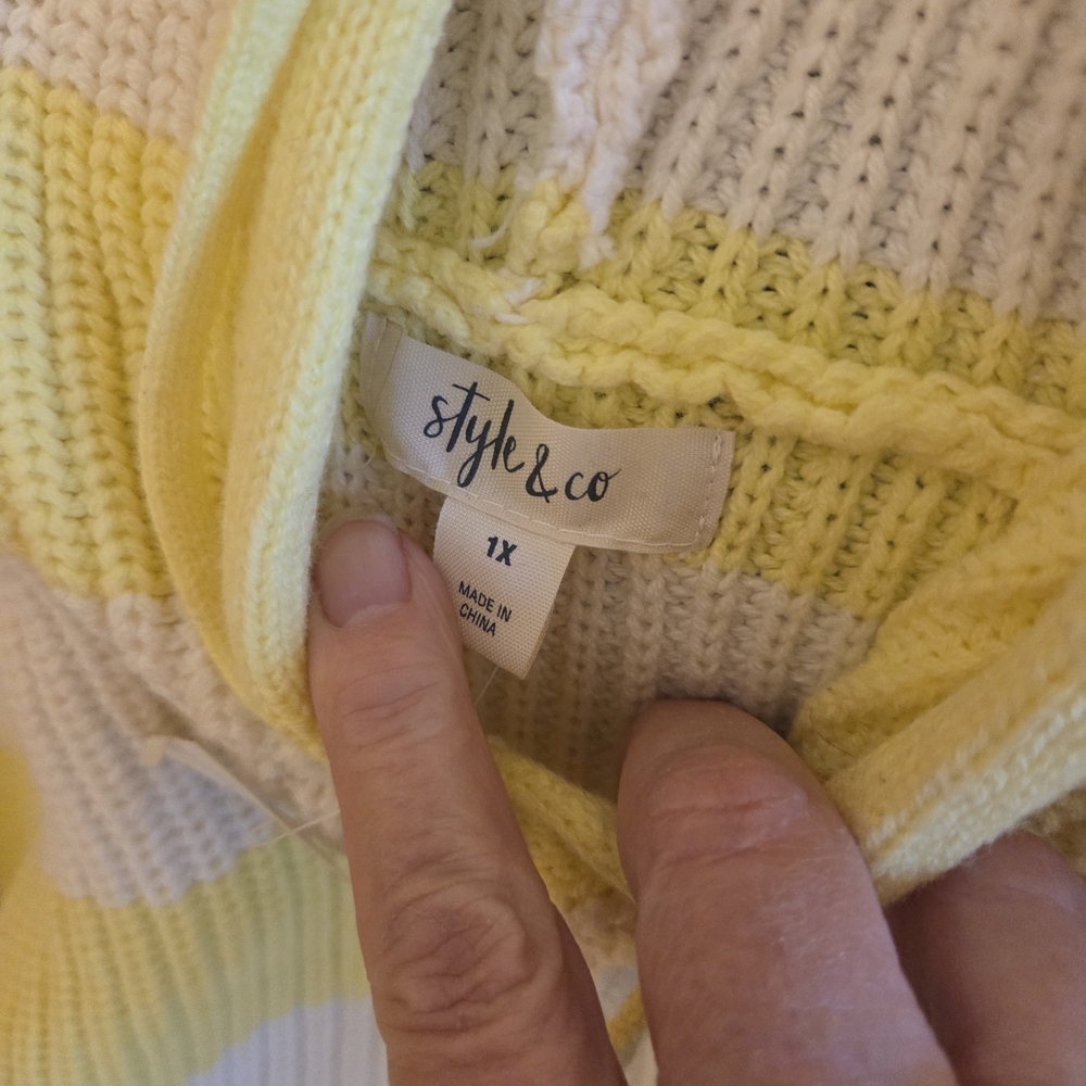 Style & Co. Yellow and White Striped Cowl Neck Sweater - Picture 3 of 4